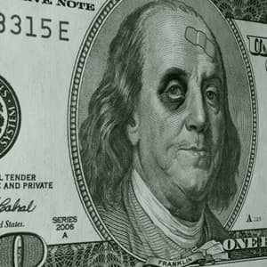 Ben Franklin 100 with black eye