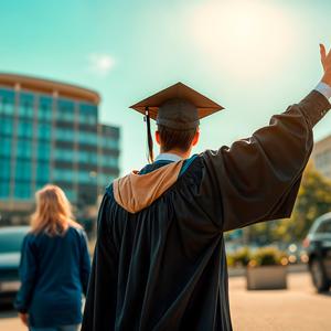 College student waving bye